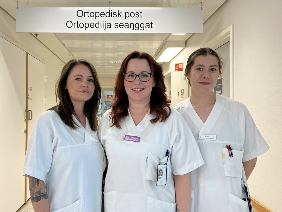 Ortopedisk sengepost enhetsleder Kine Konst Robertsen, seksjonsleder Cilie Jonassen, assisterende enhetsleder Malin Josefine Floer