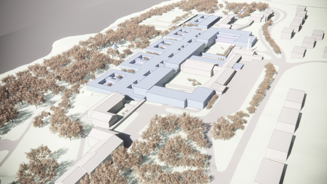 En bygning med basseng