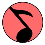 En rød sirkel med et svart symbol