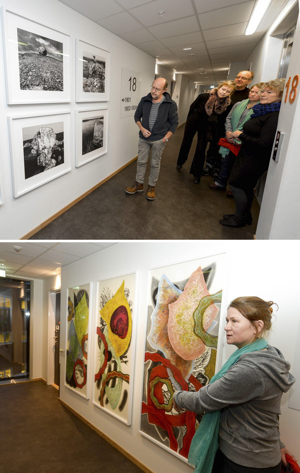 En gruppe mennesker som ser på kunst på en vegg