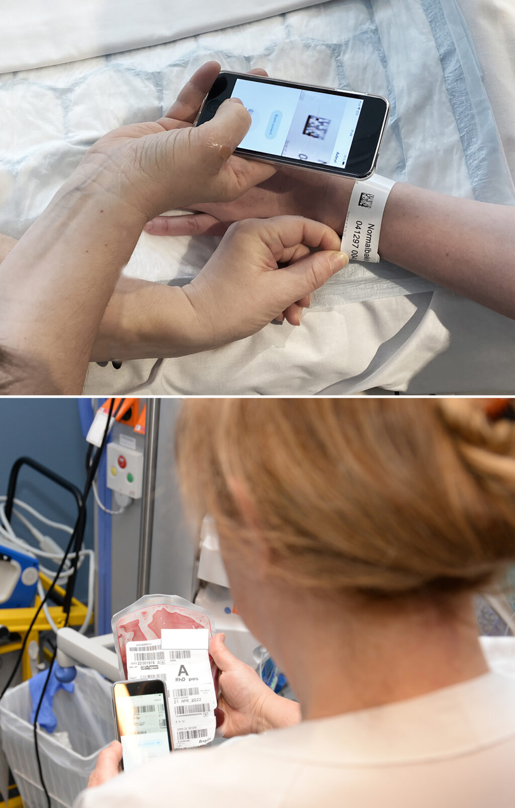 En person som holder en enhet mot hodet på en person