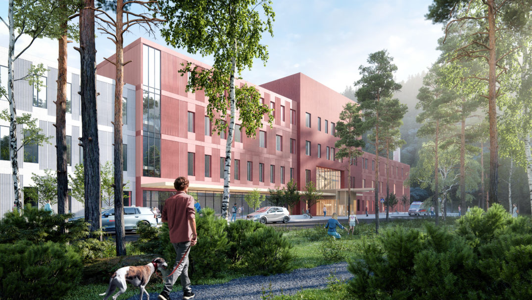 En mann som går tur med hund