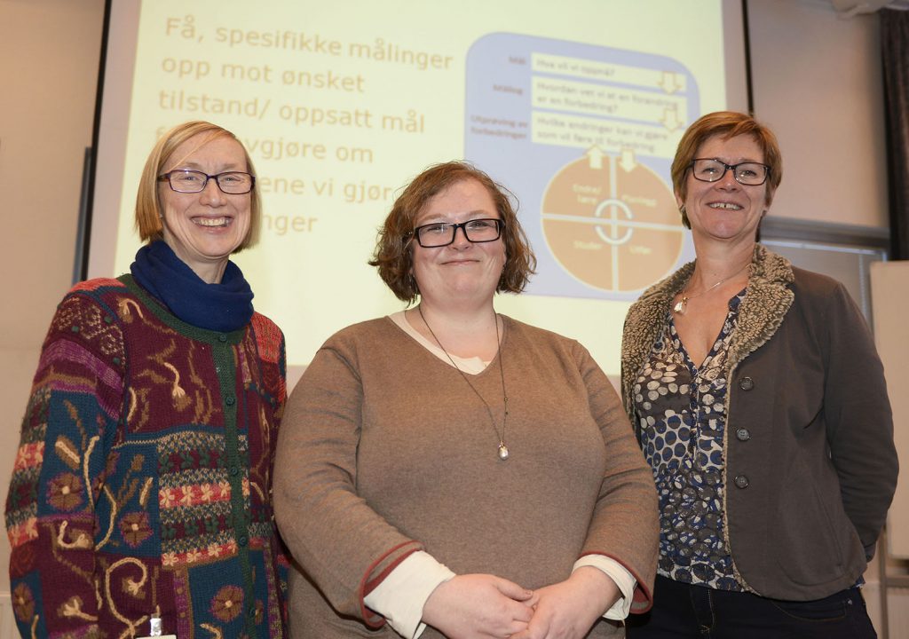 Tordis Sørensen Høifødt (fra venstre), Elisabeth Klæbo Reitan og Mette Fredheim deltok på fagdagen om pasientsikkerhetskultur ved Psykisk helse- og rusklinikken på Åsgård tirsdag denne uken. Foto: Per-Christian Johansen