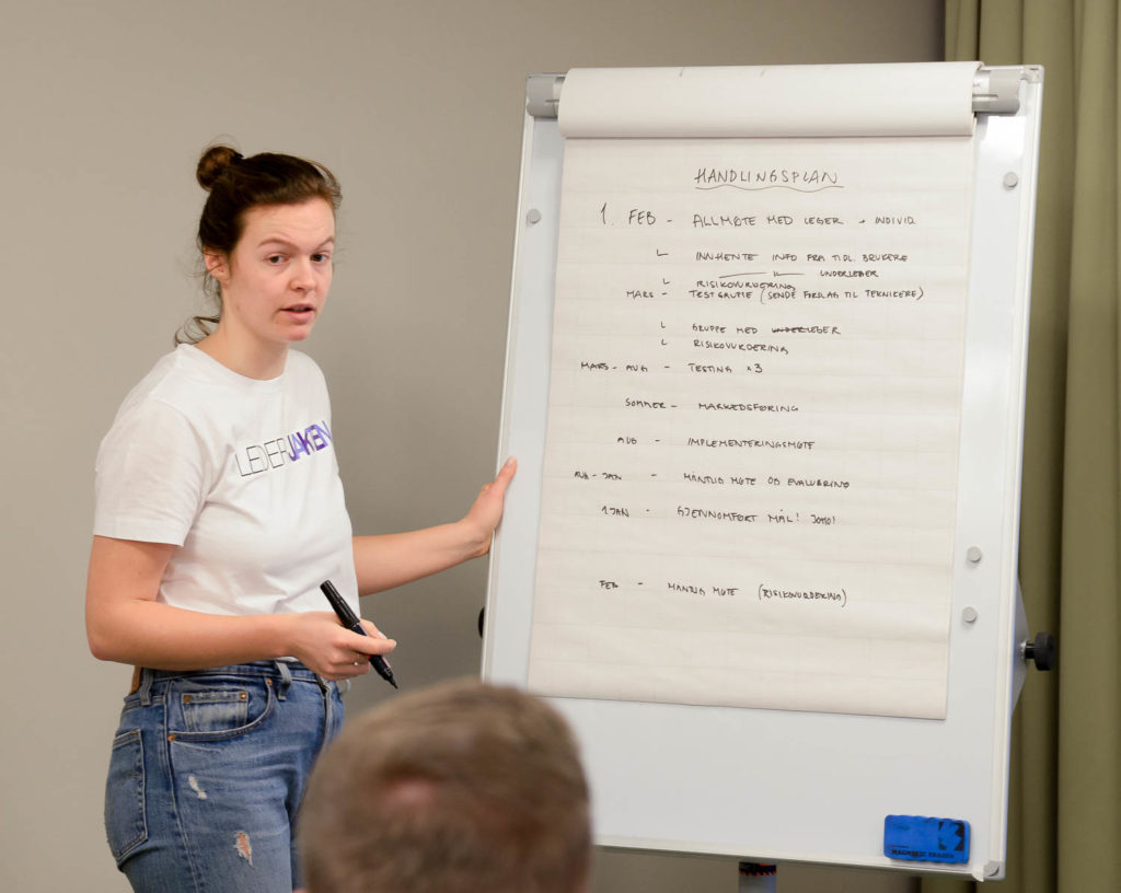 En person som skriver på en whiteboard