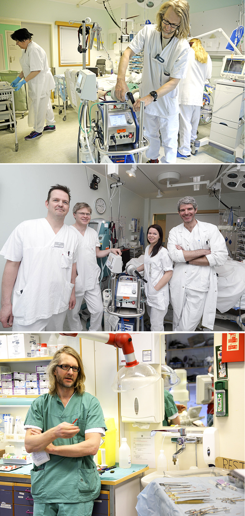 En collage av folk i hvite laboratoriefrakker