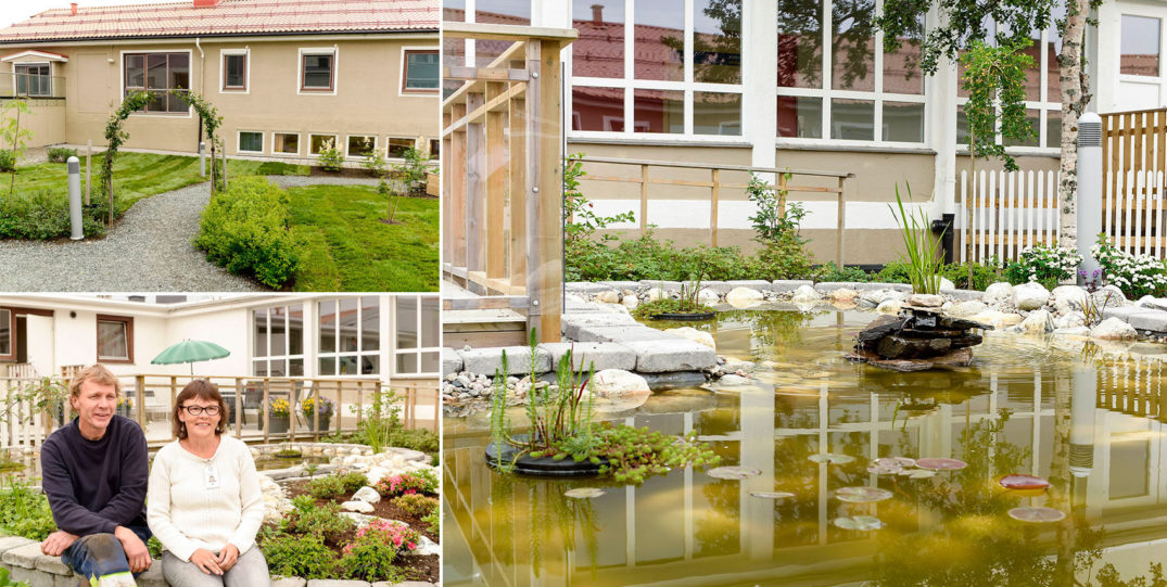 Seksjonsleder ved Alderspsykiatrisk seksjon, Margit Måsø er strålende fornøyd og retter stor takk til fagarbeider Morten Karlsen ved uteseksjonen. Han har hatt hovedansvaret for sansehagen på Åsgård som er blitt en oase for pasientene. Ved å følge stien gjennom buen av søyleosp og ta til høyre, kommer du til urtene som består av mynte, persille, timian, gressløk og sitronmelisse. Foto: Frode Abrahamsen, kommunikasjon og kultur