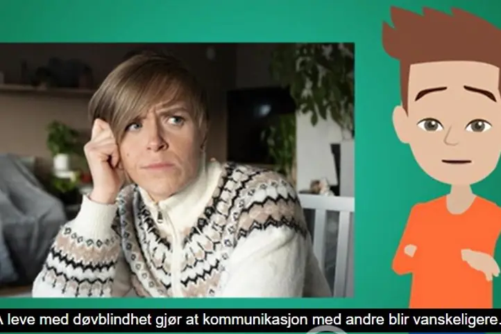 En fortvilt person som forsøker å kommunisere med en tegneseriefigur