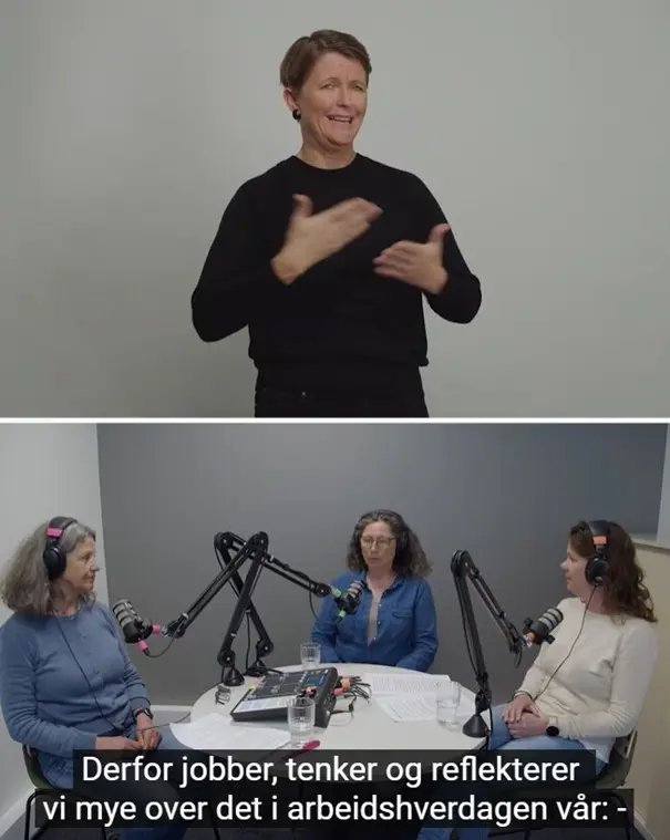 Bildekollage av 2 bilder. Ei dame som gestikulerer og tre damer som sitter ved et bord med mikrofoner.