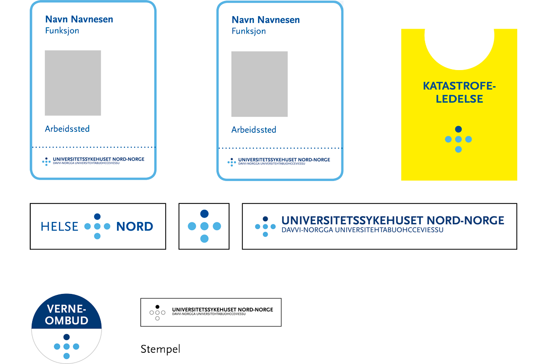 Eksempler på merking av personer i ID kort, vester, skilt, osv.