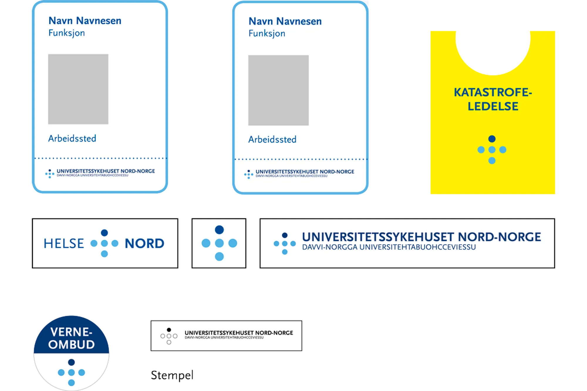 Eksempler på merking av personer i ID kort, vester, skilt, osv.