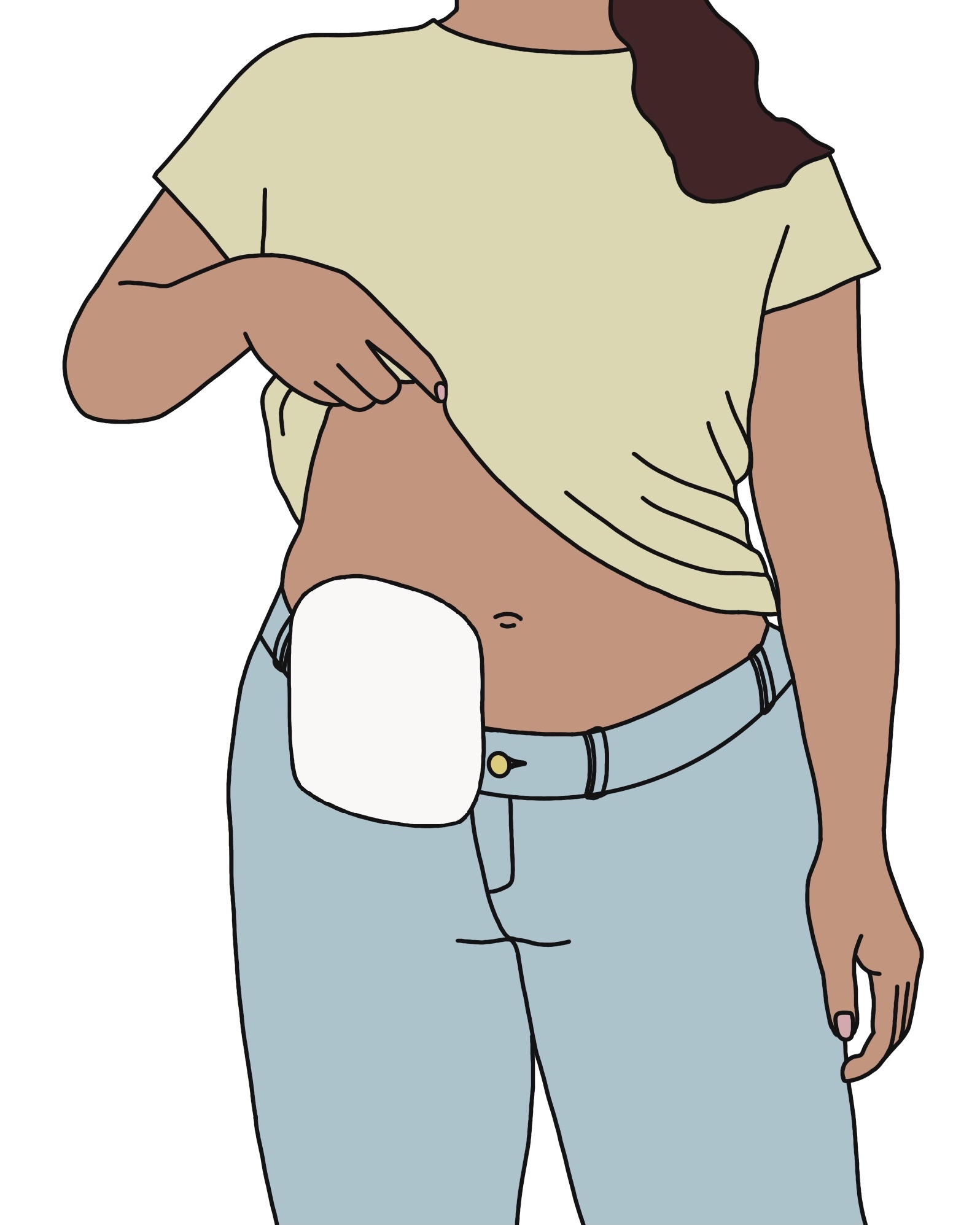 Person som har en pose over blottet mage