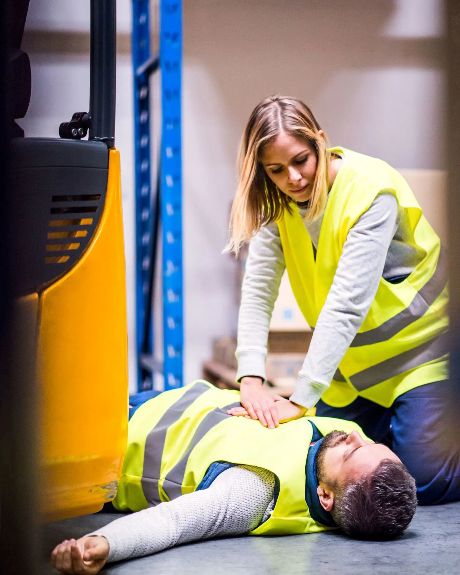 En kvinne som hjelper en mann med hodet