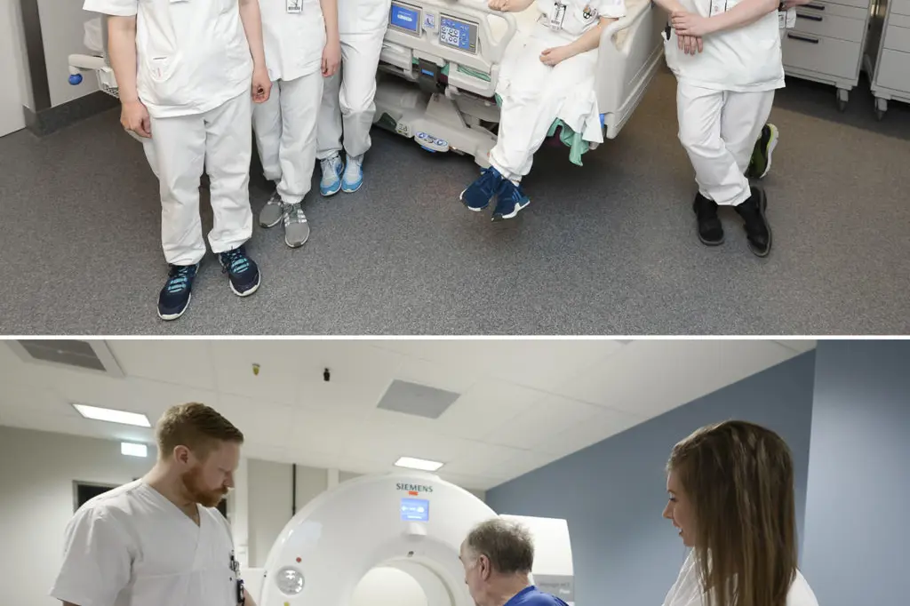 En gruppe mennesker i hvite laboratoriefrakker
