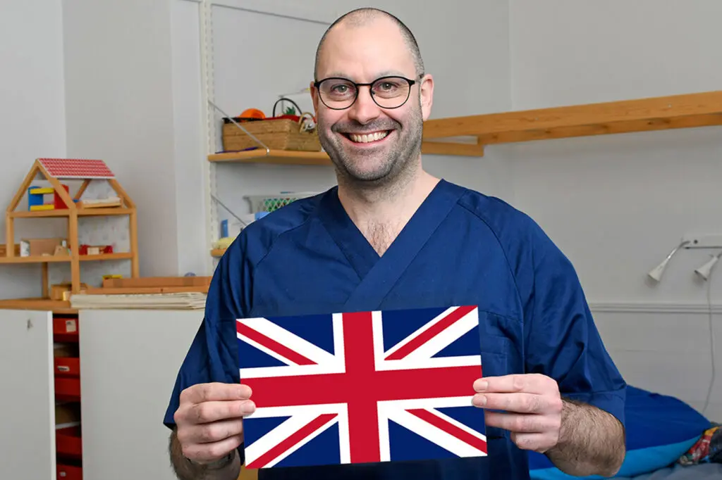 Jeffrey fra Storbritannia med flagg fra hjemland