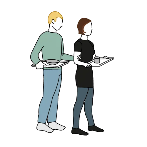 Et par personer iført masker