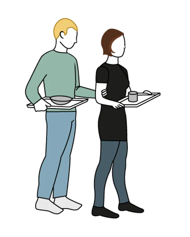 Et par personer iført masker