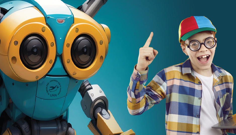 En mann som peker på en stor gul maskin