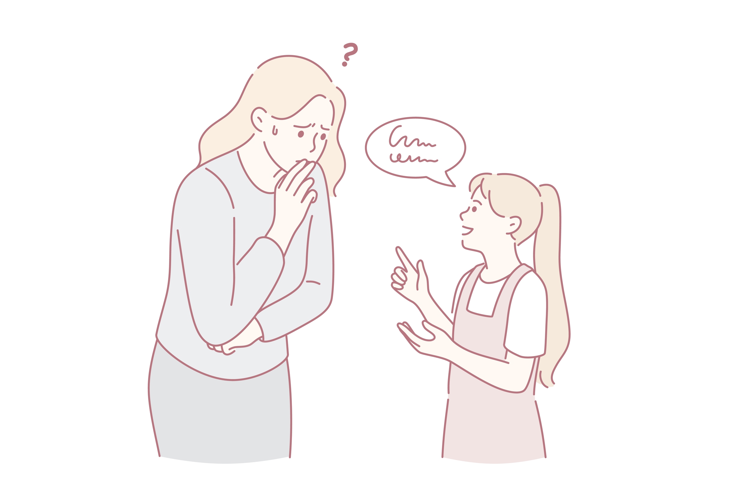 Jente spør undrende voksen dame