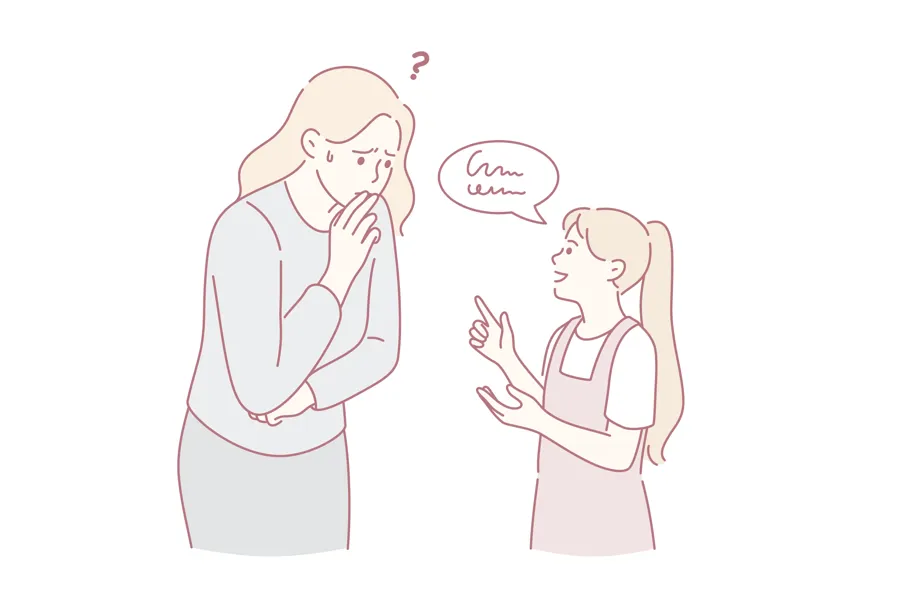 Jente spør undrende voksen dame