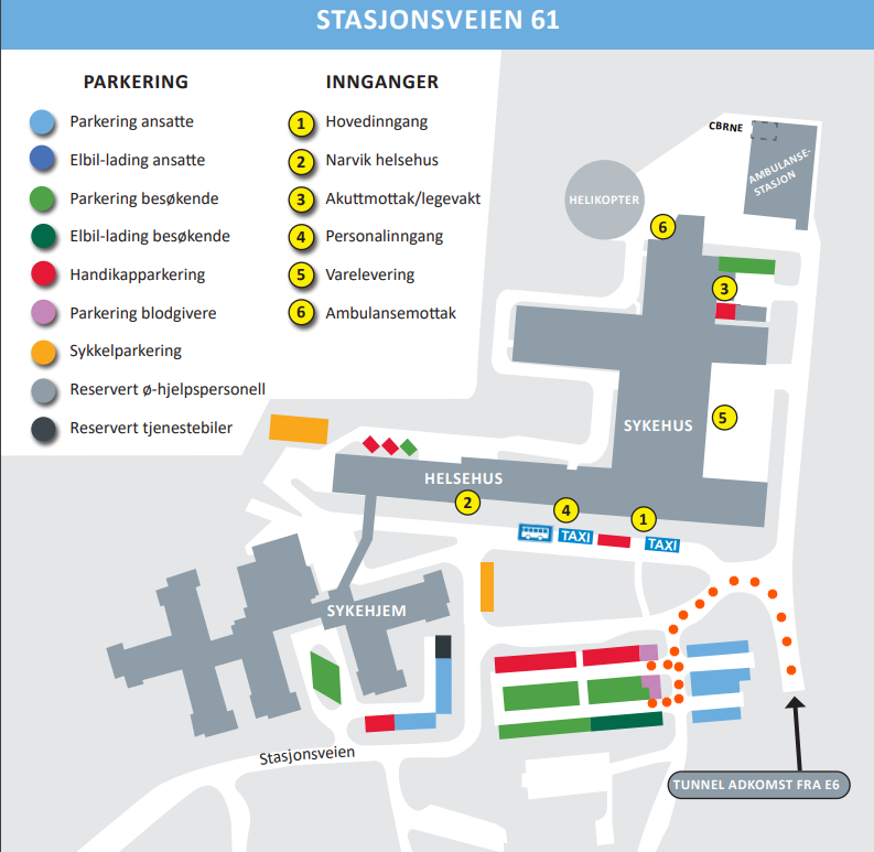 Parkeringskart over det nye sykehuset på Furumoen ved Narvik.