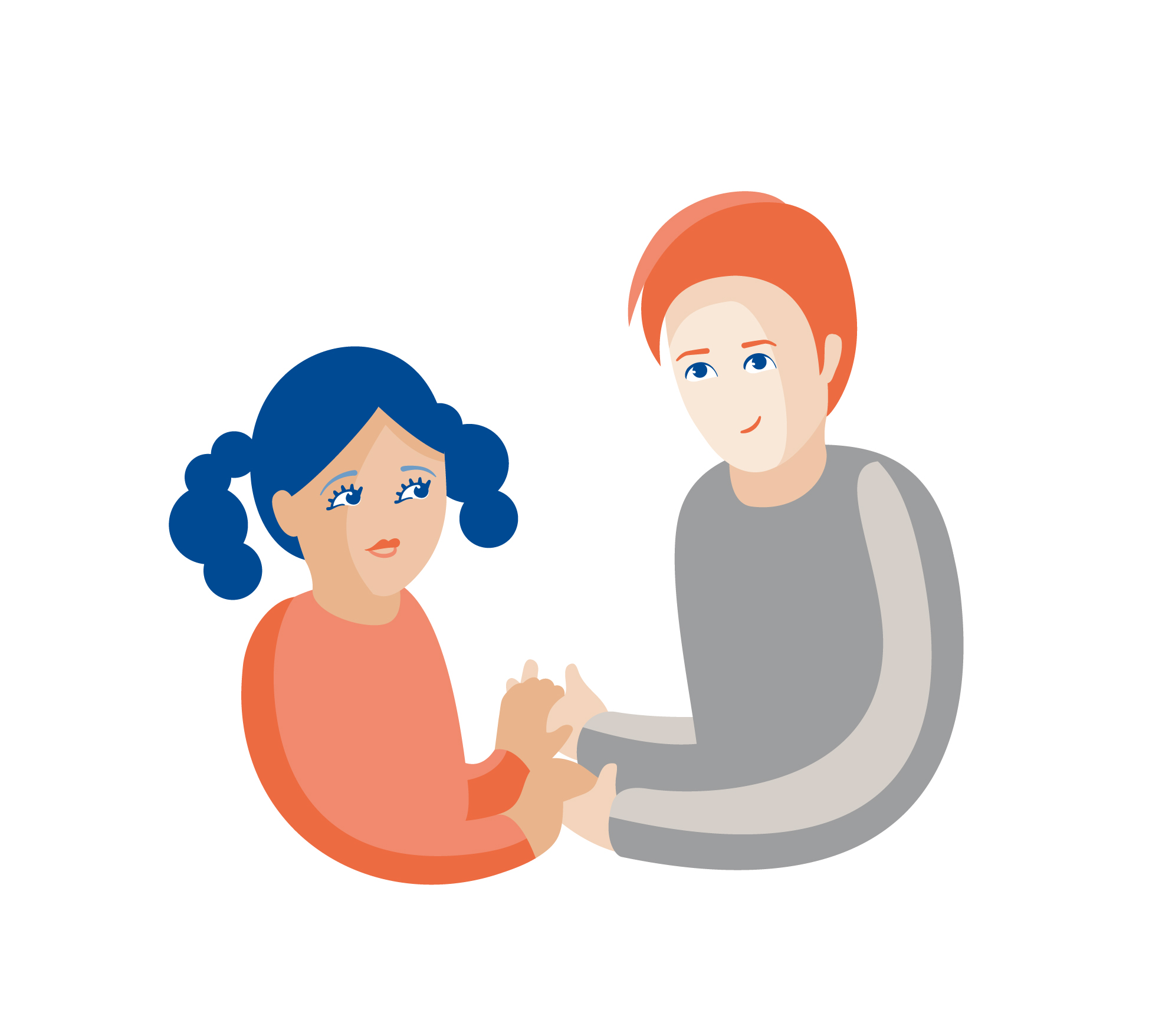 Illustrasjon av jente og far som snakker taktilt tegnspråk