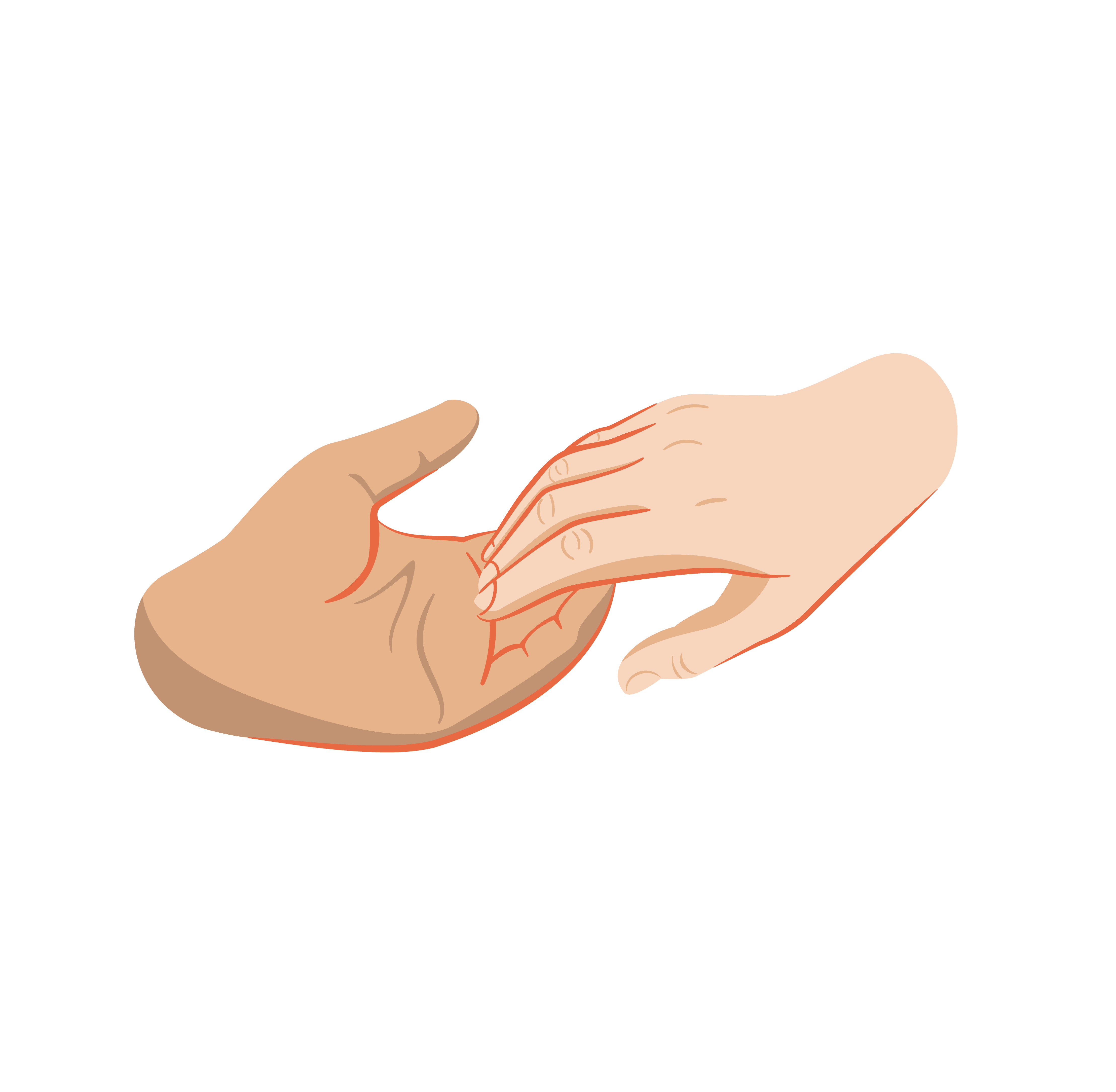 Tegnet bilde av to hender opp på hverandre.