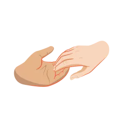 Tegnet bilde av to hender opp på hverandre.