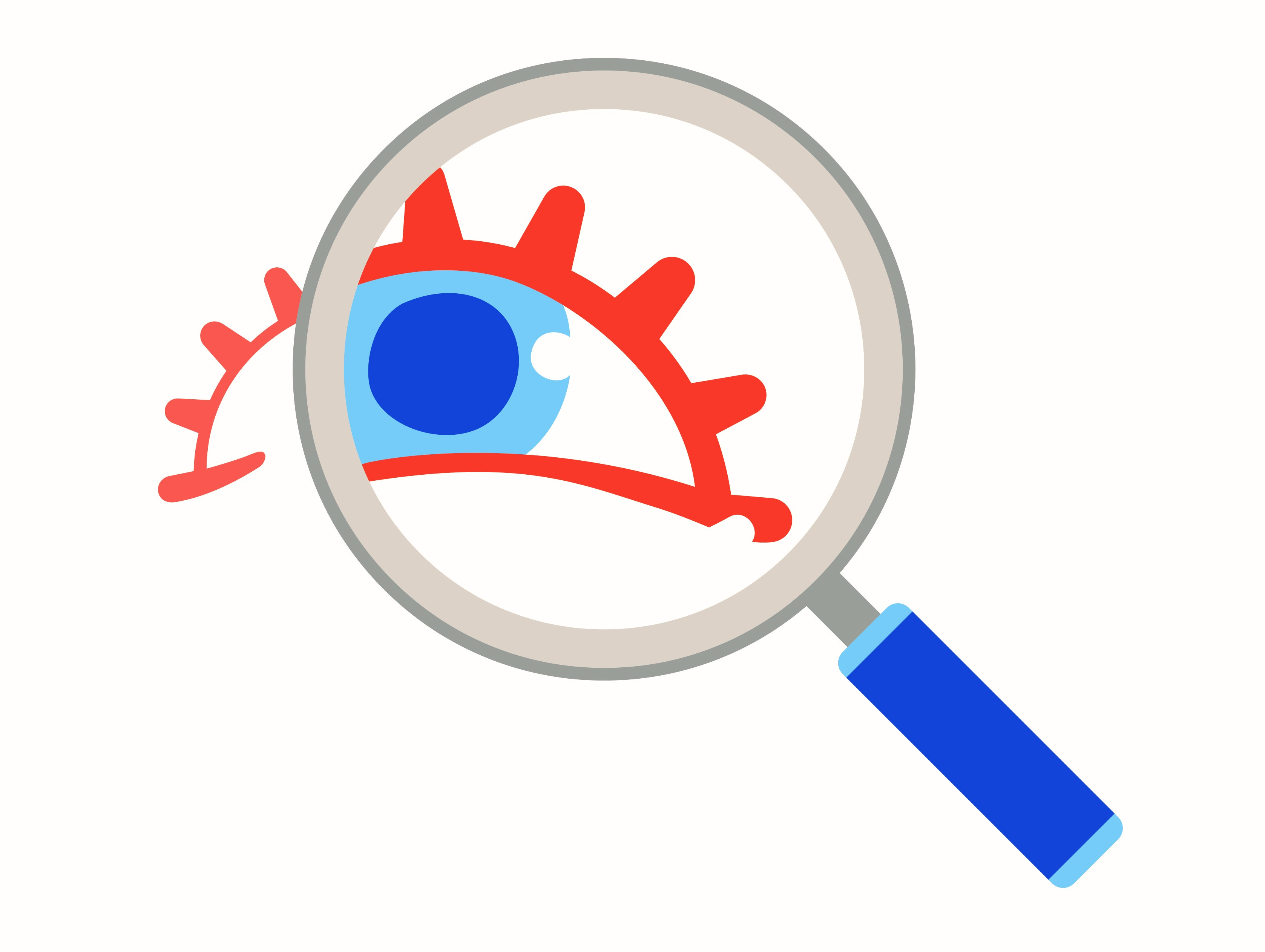 Illustrasjon av et øye gjennom et forstørrelseglass