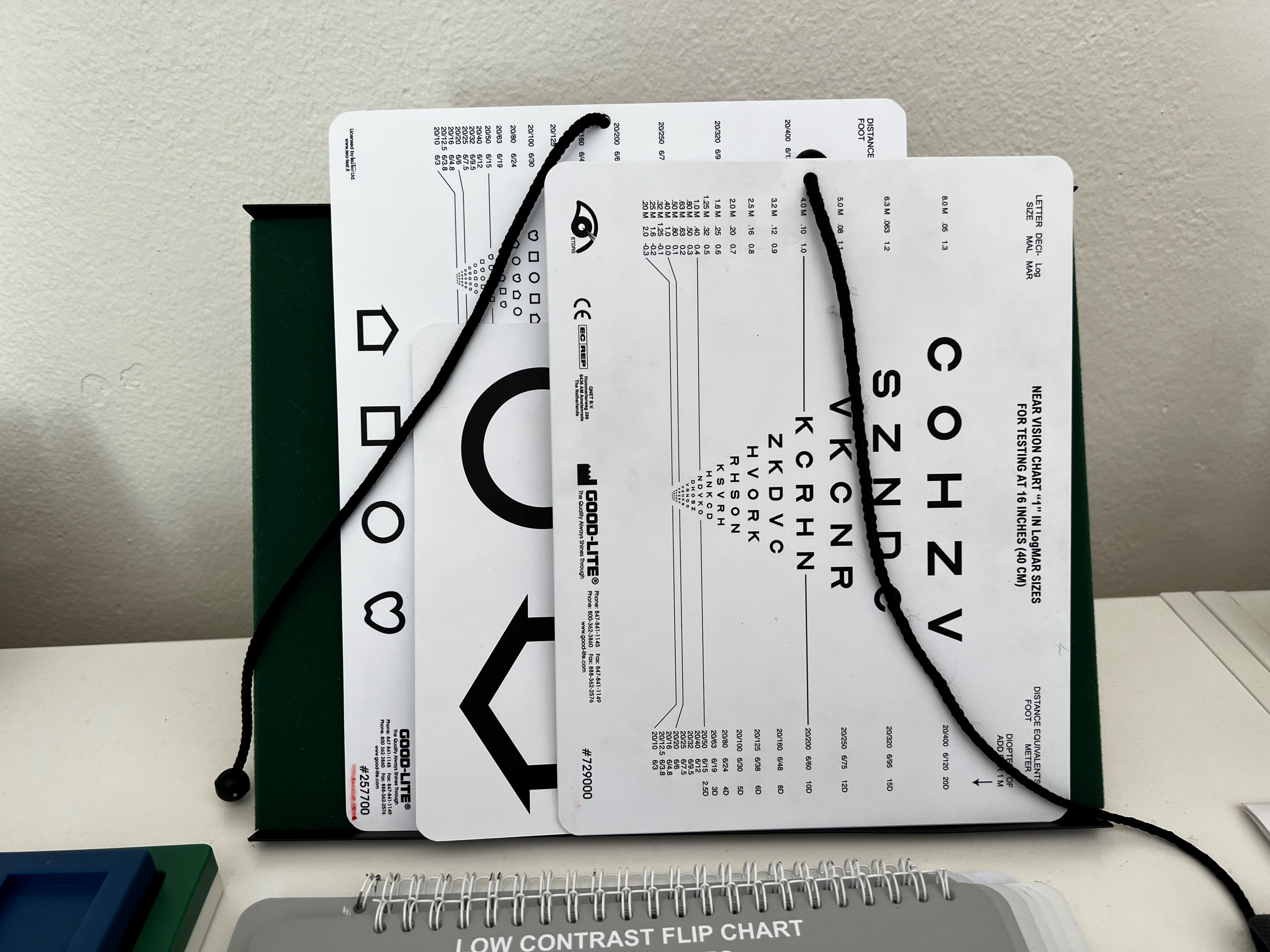 Flere hvite plansjer med svart tekst plassert på et stativ foran en hvit vegg.